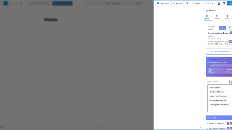 Serpelo real-time on-page SEO content analysis with keyword density and readability scoring in WordPress editor