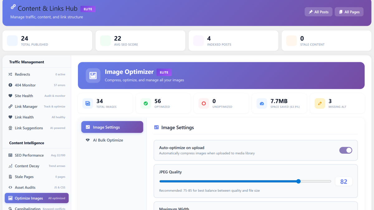 Serpelo bulk image optimizer with AI-generated alt text and WebP compression for WordPress